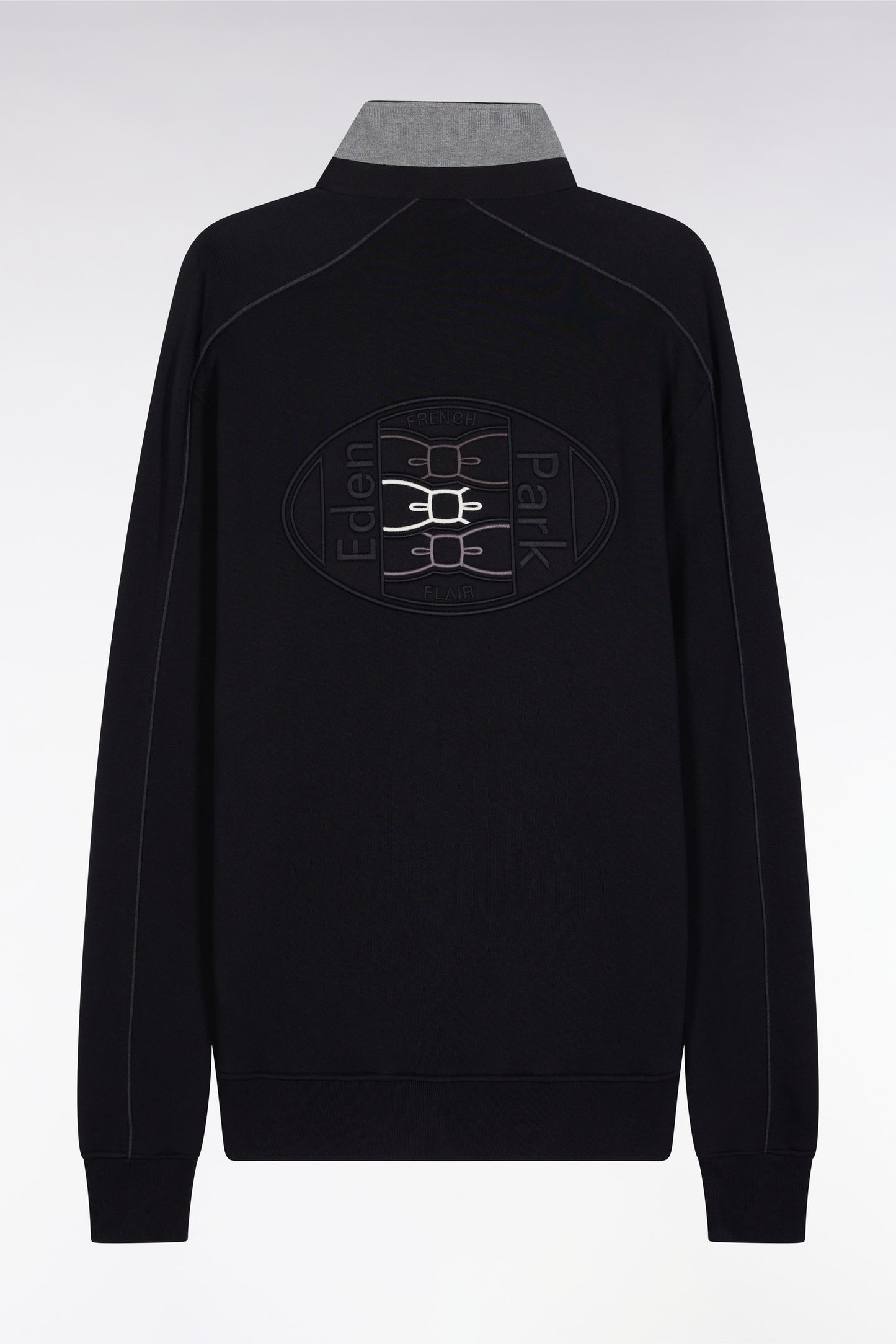 Sweatshirt with jersey collar in black brushed fleece