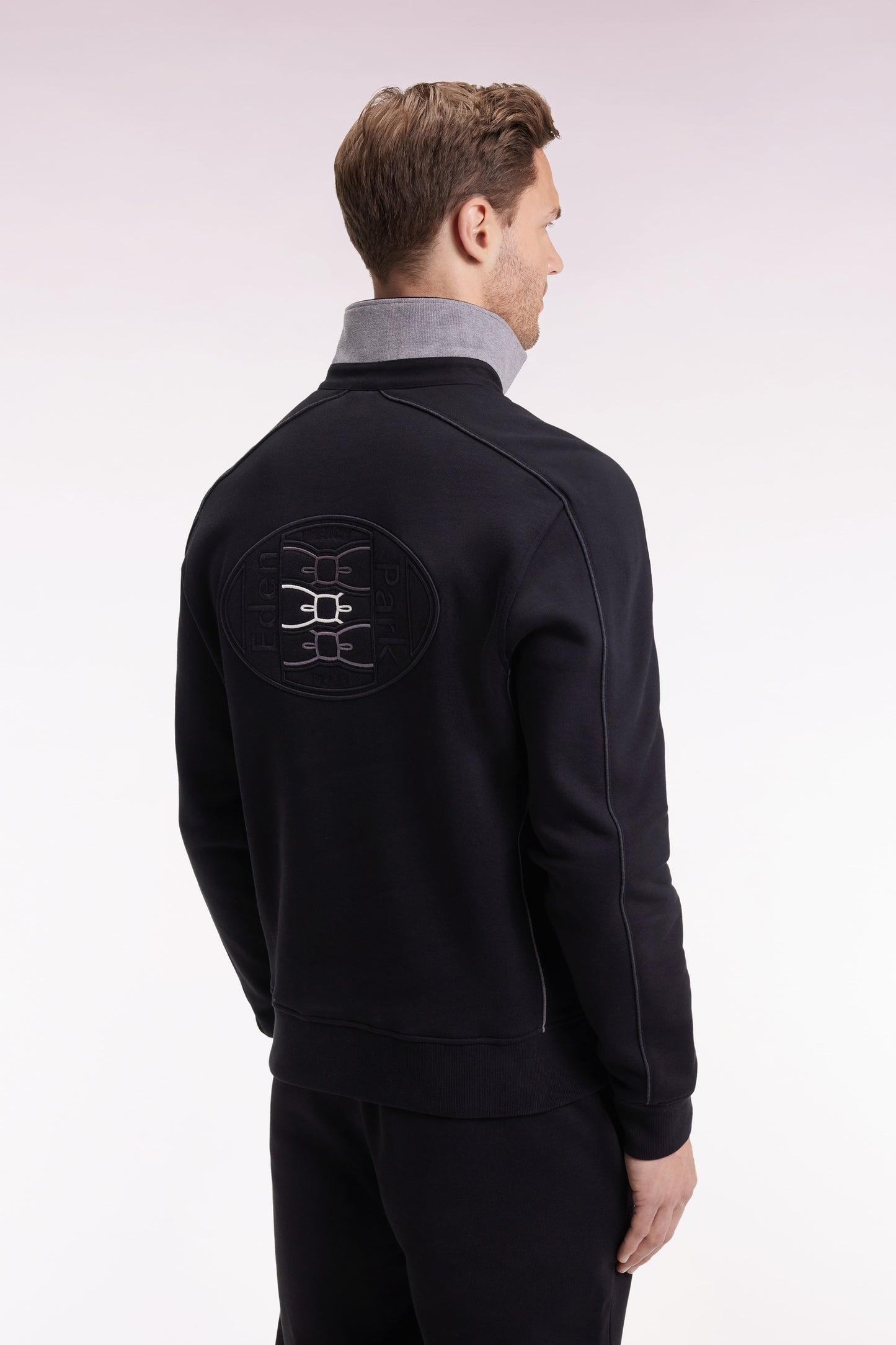 Sweatshirt with jersey collar in black brushed fleece
