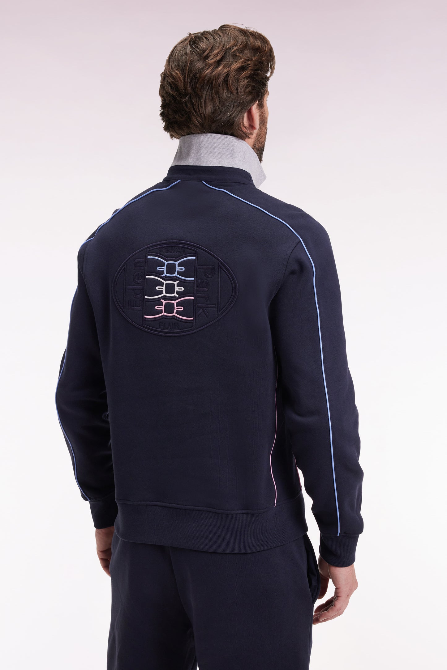 Shirt-neck sweatshirt in navy brushed fleece