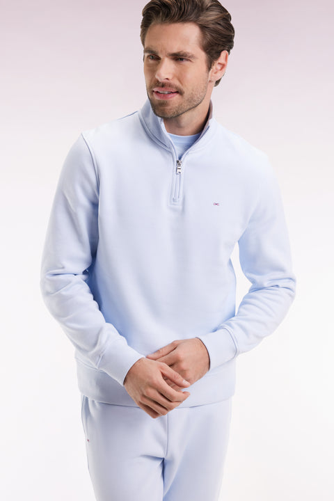High-neck zip-up sweatshirt in sky cotton fleece - Image 1