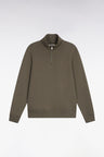 Khaki cotton fleece stand-up collar zip-up sweatshirt - CANCELLED