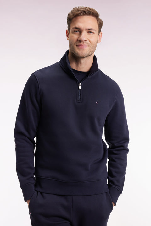 High-neck zip-up sweatshirt in navy cotton fleece - Image 3