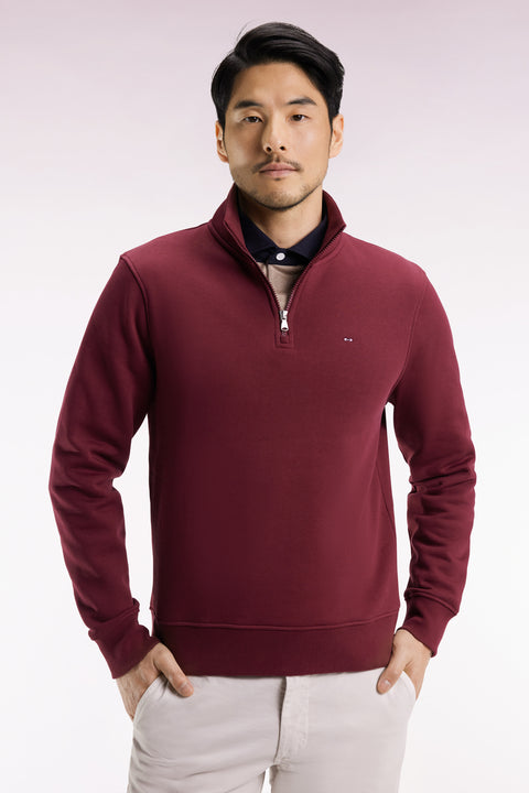 High-neck zip-up sweatshirt in burgundy cotton fleece - Image 3