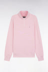Sweatshirt à col montant zippé en molleton coton rose
