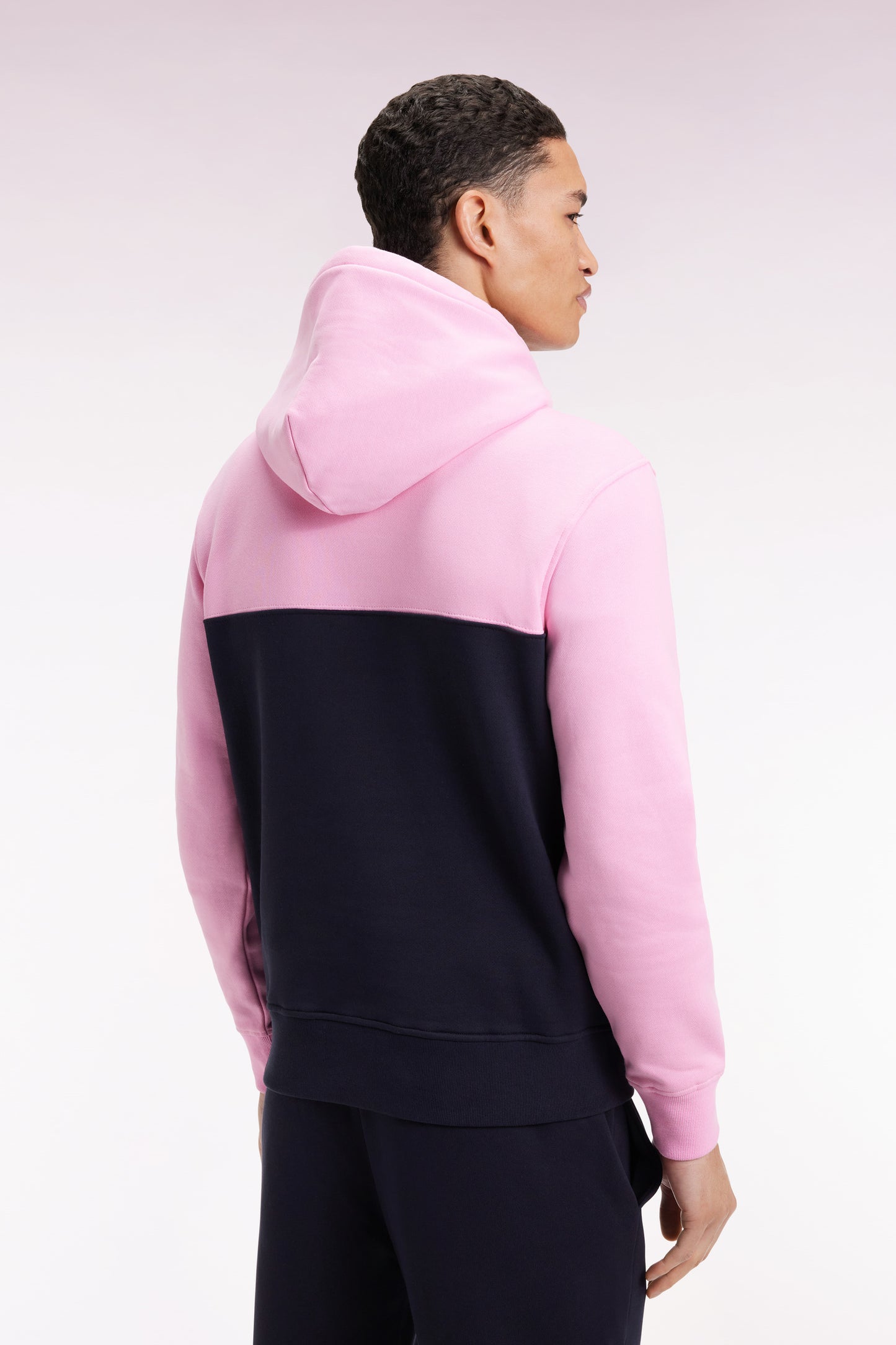 Two-tone navy hooded sweatshirt, straight cut