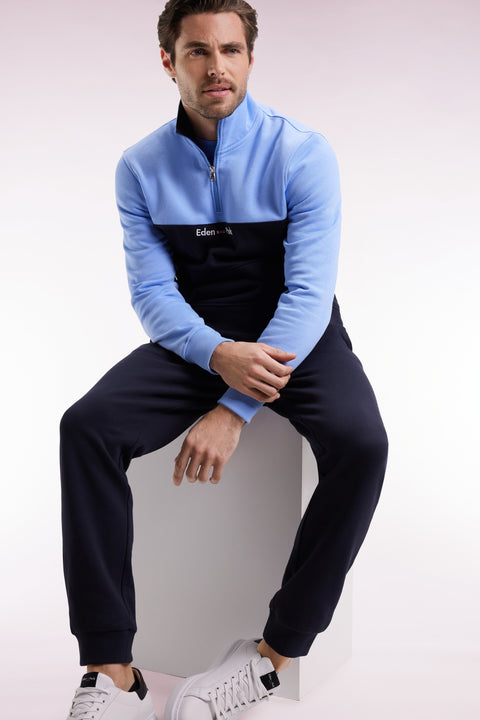 Sweatshirt col camionneur en molleton bicolore ciel - Image 3