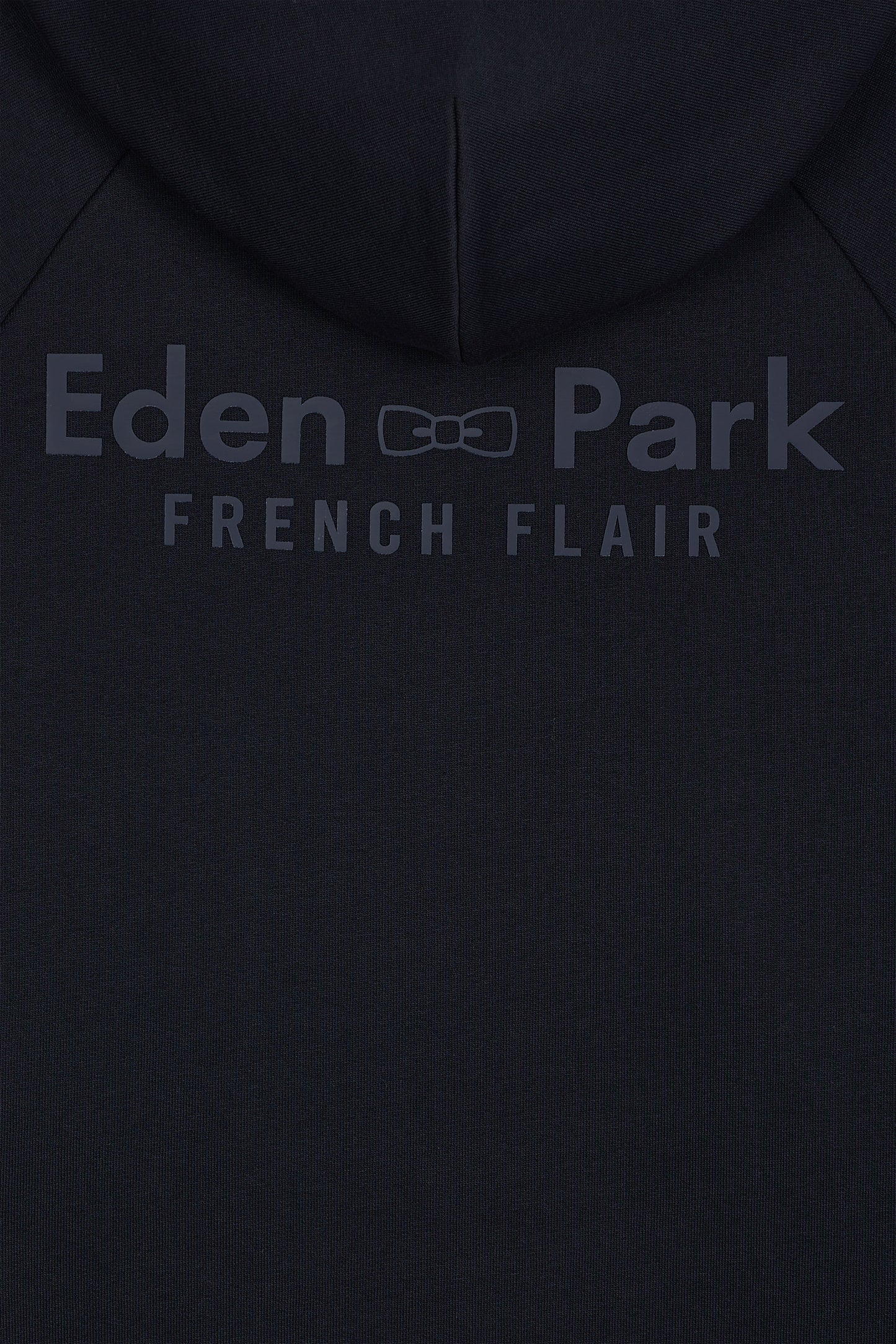 Relaxed fit navy cotton blend fleece hooded sweatshirt