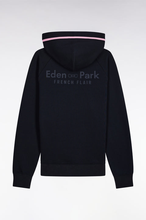 Relaxed fit navy cotton blend fleece hooded sweatshirt - Image 2