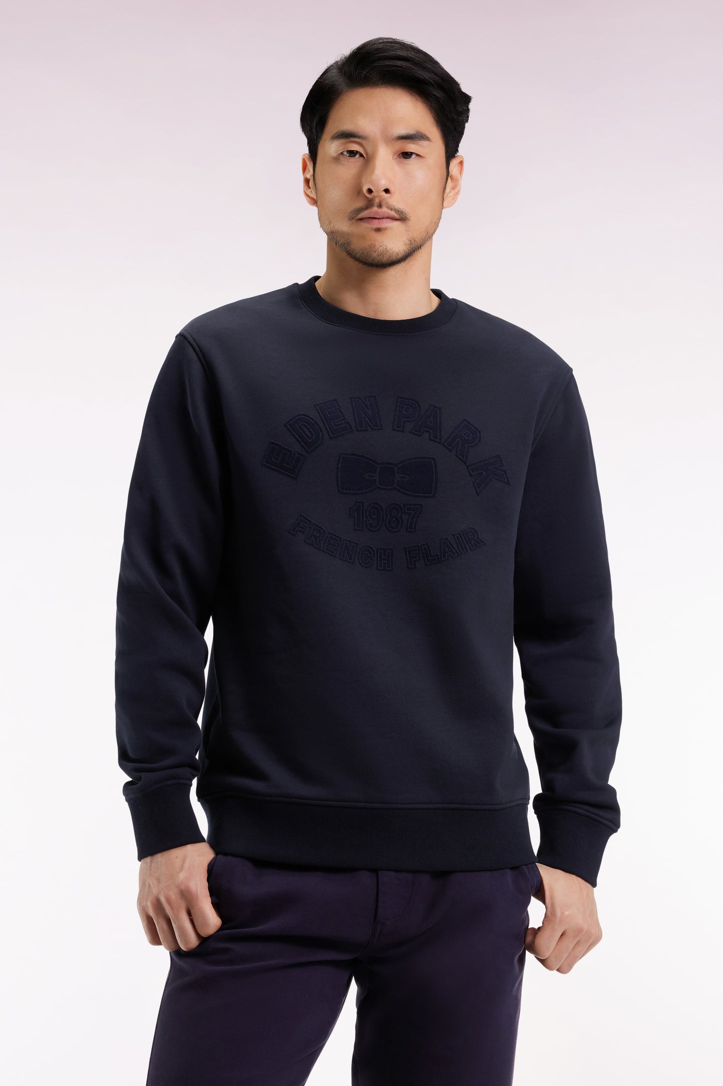 Sweatshirt à col rond en coton mélangé écru coupe Relaxed