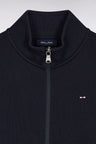 Zipped sweatshirt with stand-up collar in navy cotton fleece