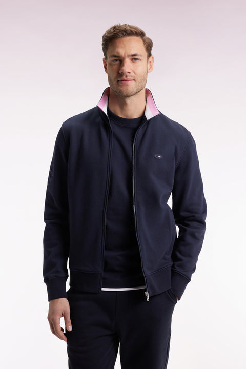 Zipped sweatshirt in navy cotton embroidery 10 straight cut - Image 3