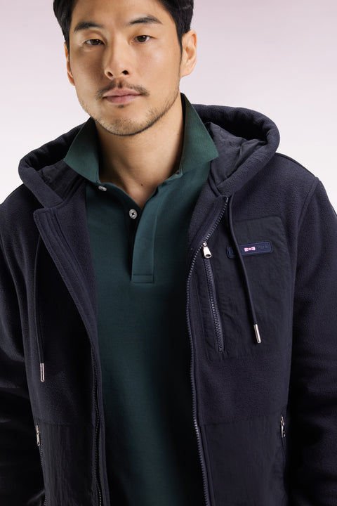 Navy two-color hooded sweatshirt with zip, straight cut - Image 1