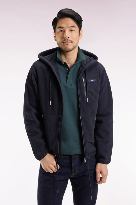 Navy two-color hooded sweatshirt with zip, straight cut - Image 3