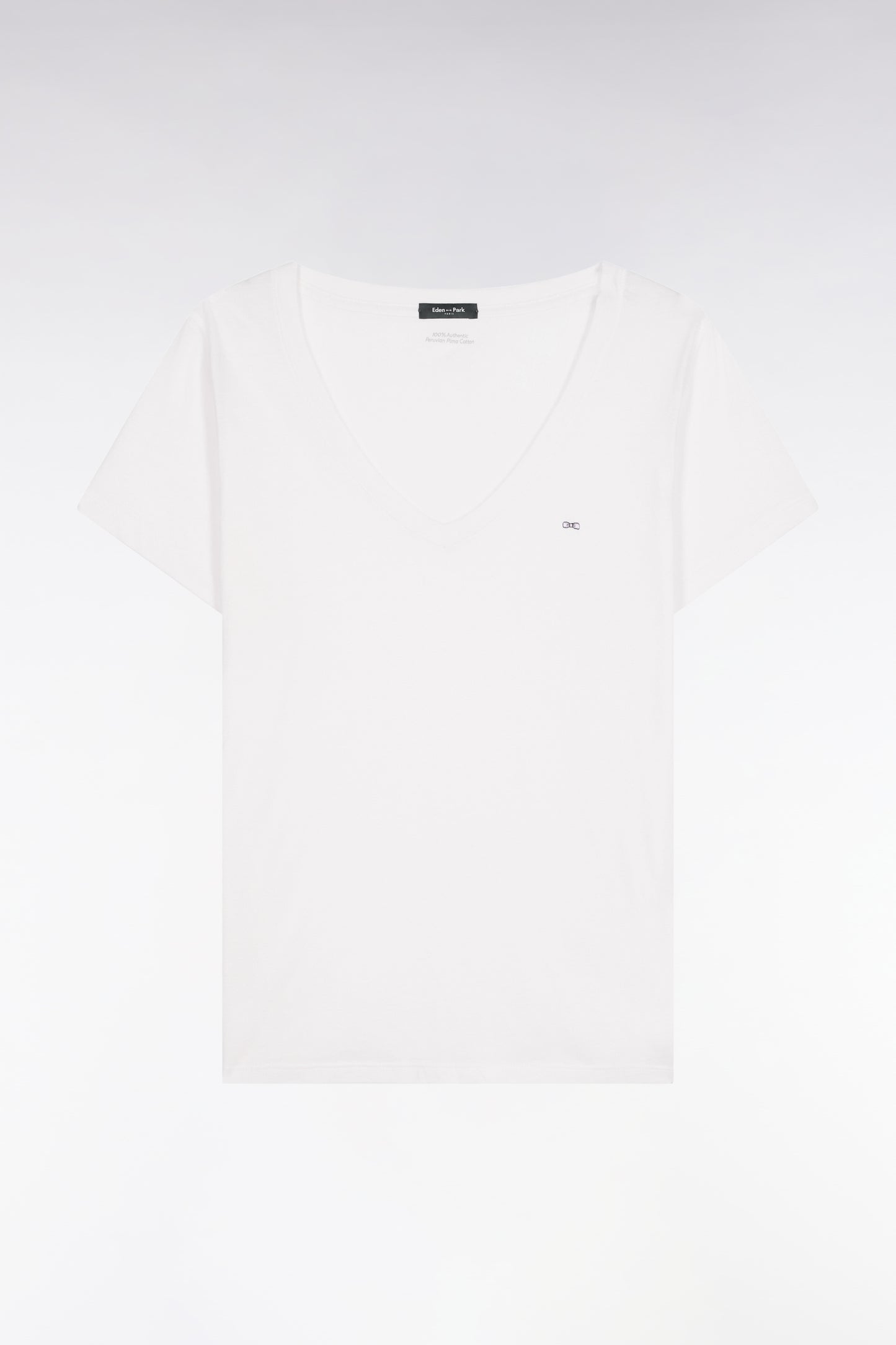 Short-sleeved V-neck T-shirt in white Pima cotton