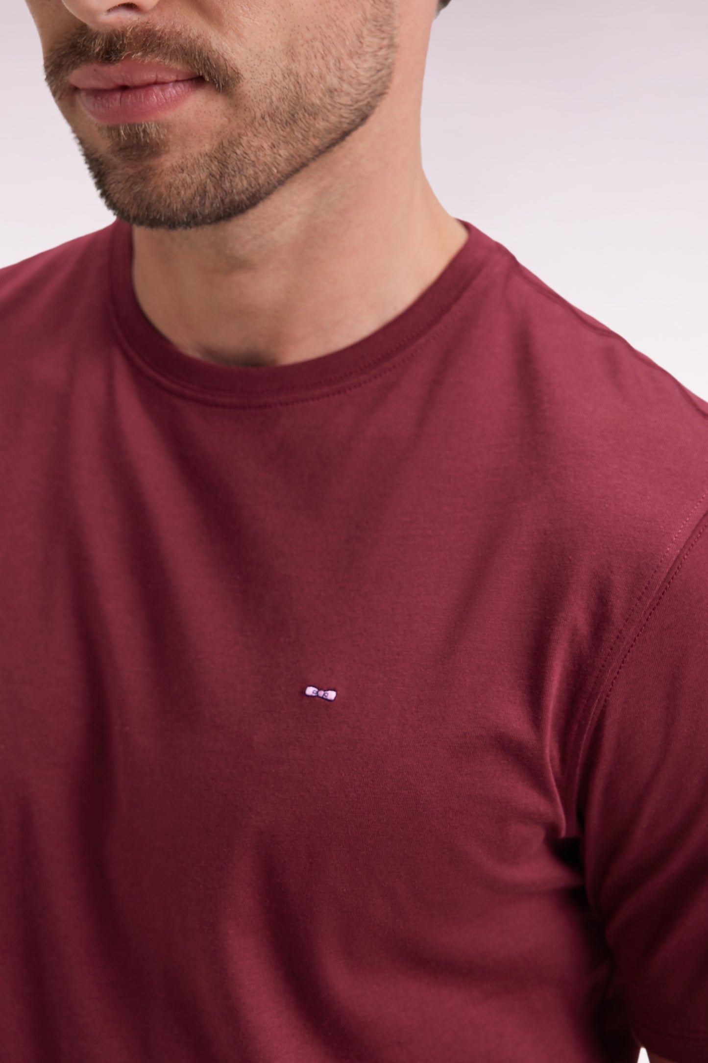 Short-sleeved round-neck T-shirt in burgundy Pima cotton