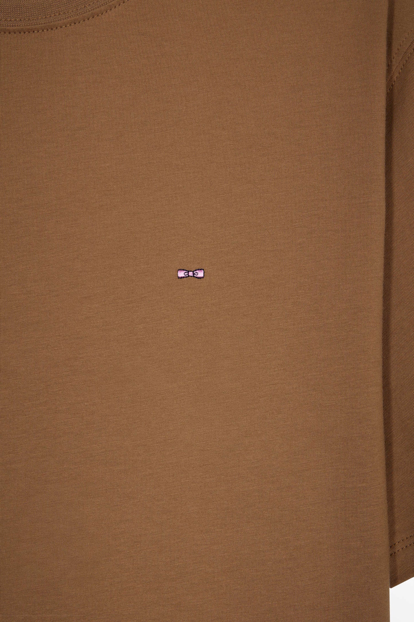 Short-sleeved round-neck T-shirt in camel Pima cotton