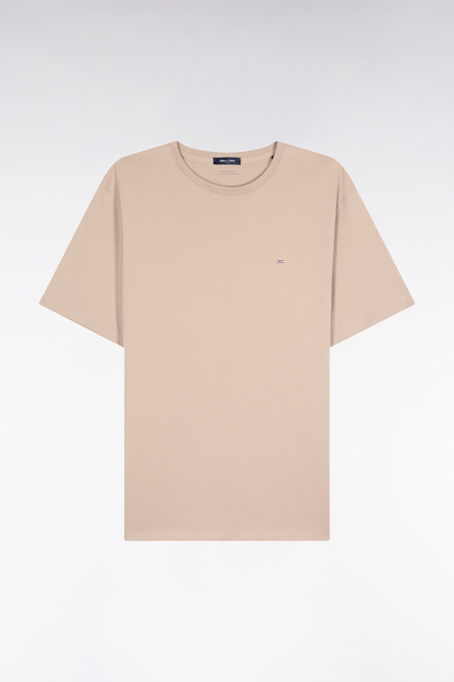 Short-sleeved round-neck T-shirt in beige Pima cotton
