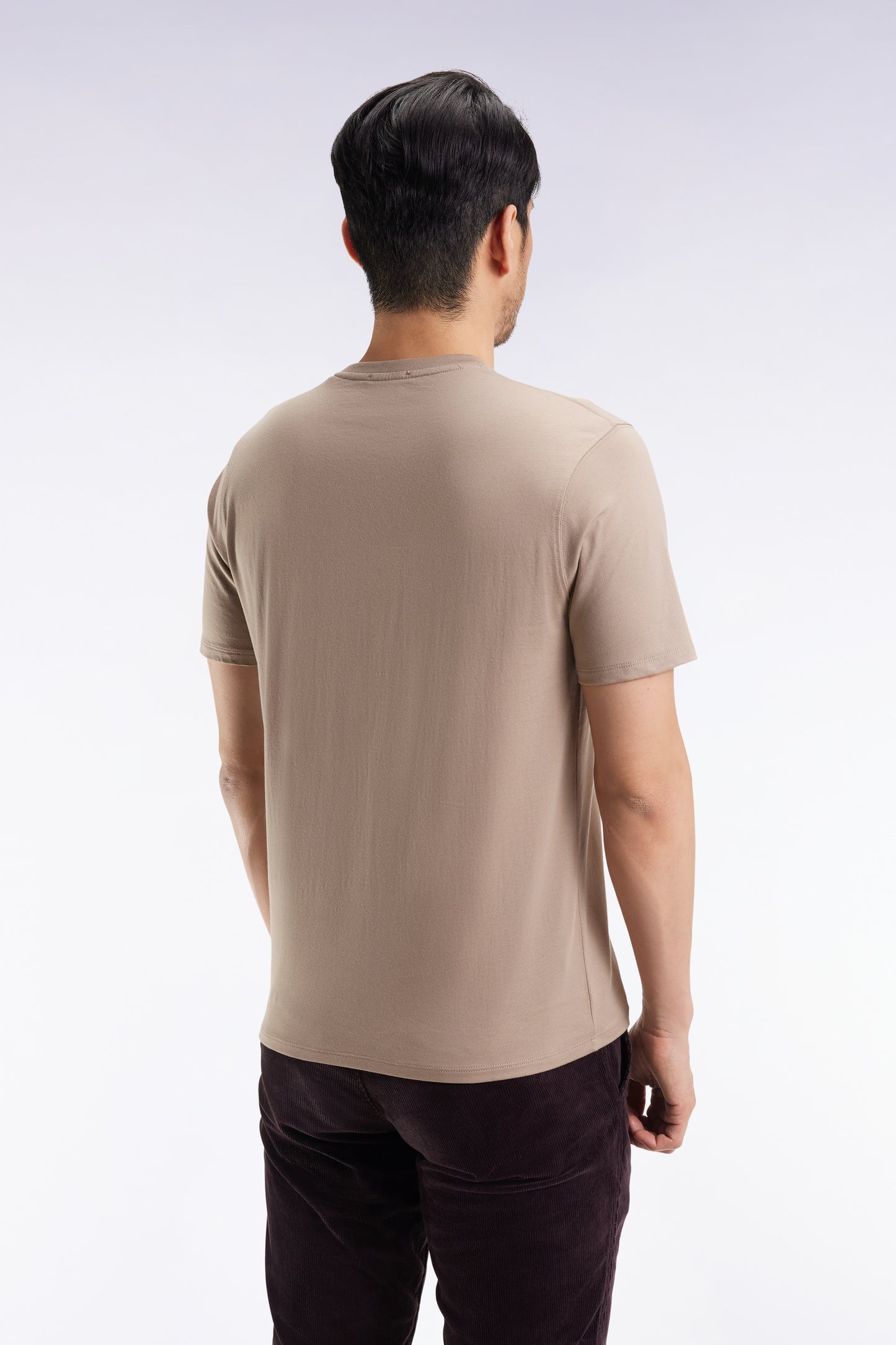 Short-sleeved round-neck T-shirt in beige Pima cotton