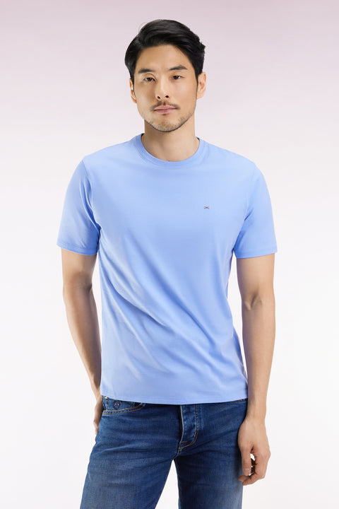 Short-sleeved round-neck T-shirt in sky blue Pima cotton - Image 3
