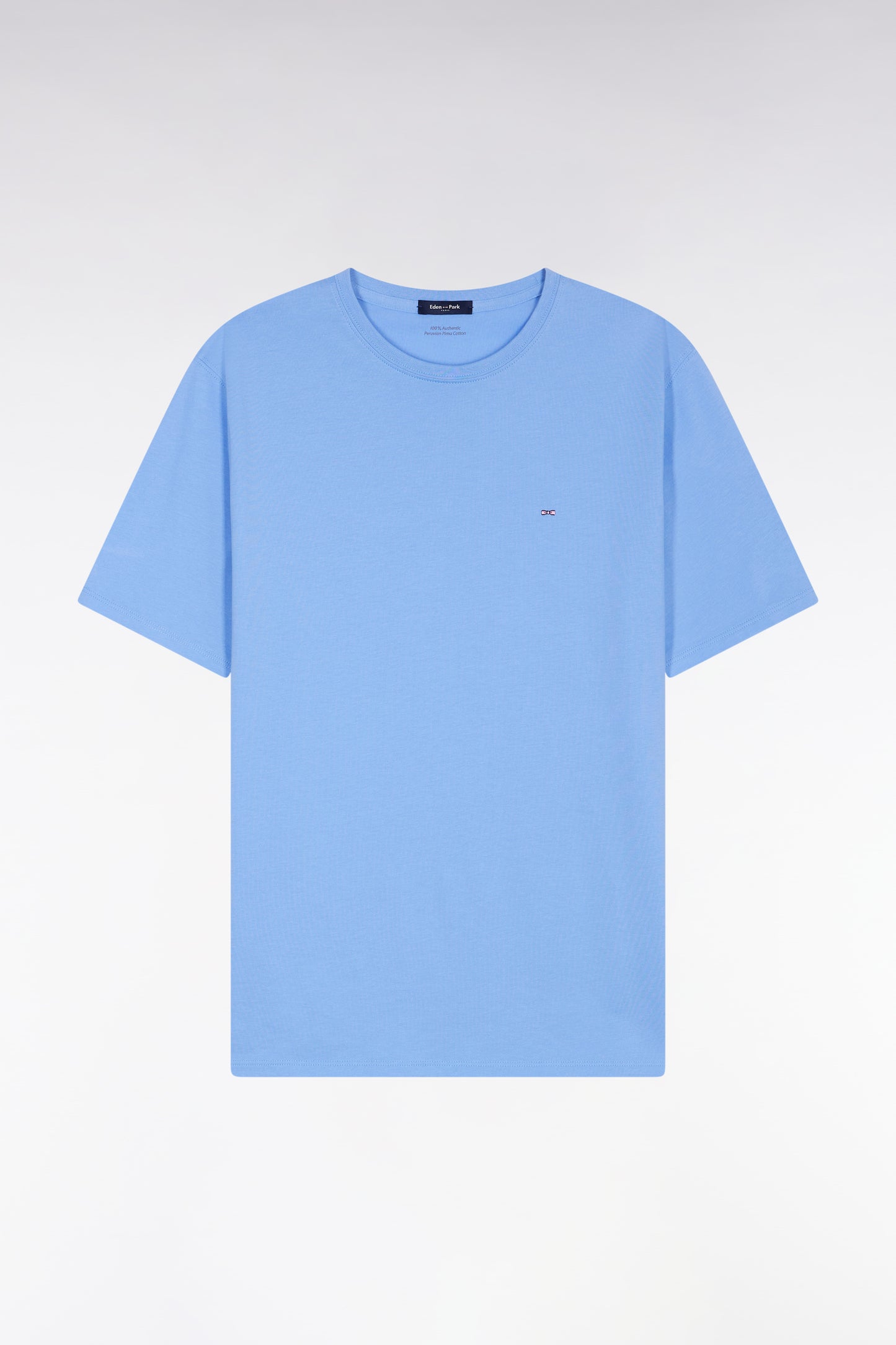 Short-sleeved round-neck T-shirt in sky blue Pima cotton
