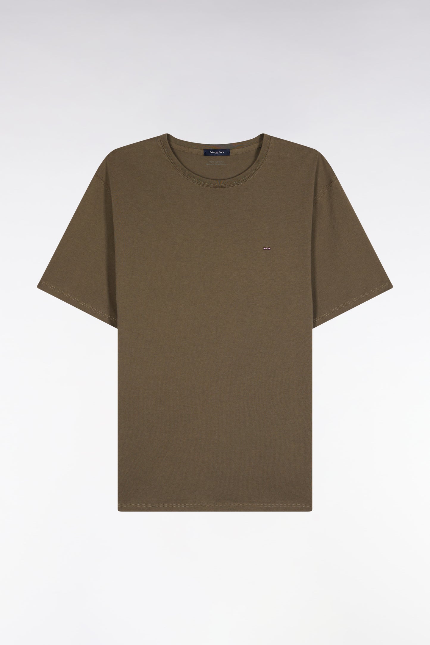 Short-sleeved round-neck T-shirt in khaki Pima cotton