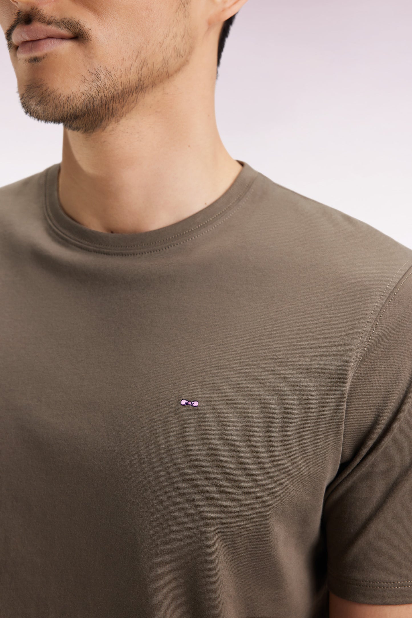 Short-sleeved round-neck T-shirt in khaki Pima cotton