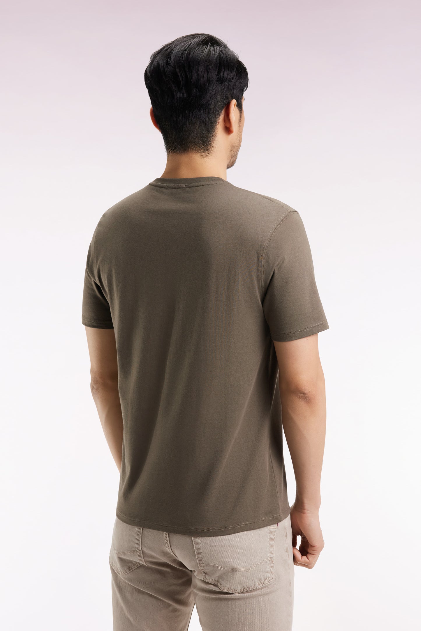 Short-sleeved round-neck T-shirt in khaki Pima cotton