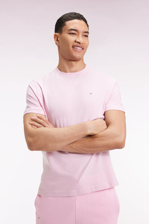 Short-sleeved T-shirt with embroidered back in pink Pima cotton - Image 1
