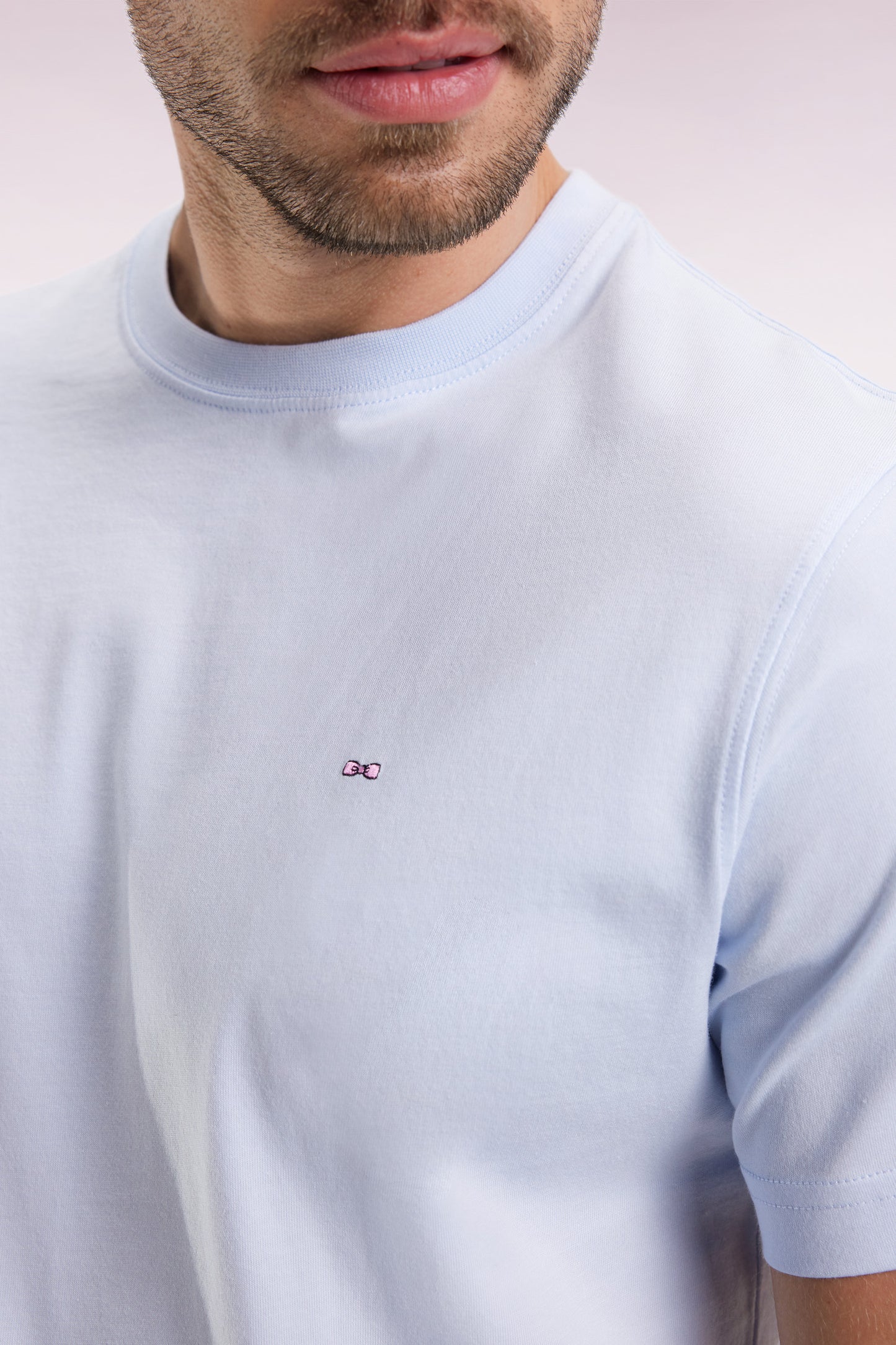 T-shirt à manches courtes broderie dos en coton Pima ciel
