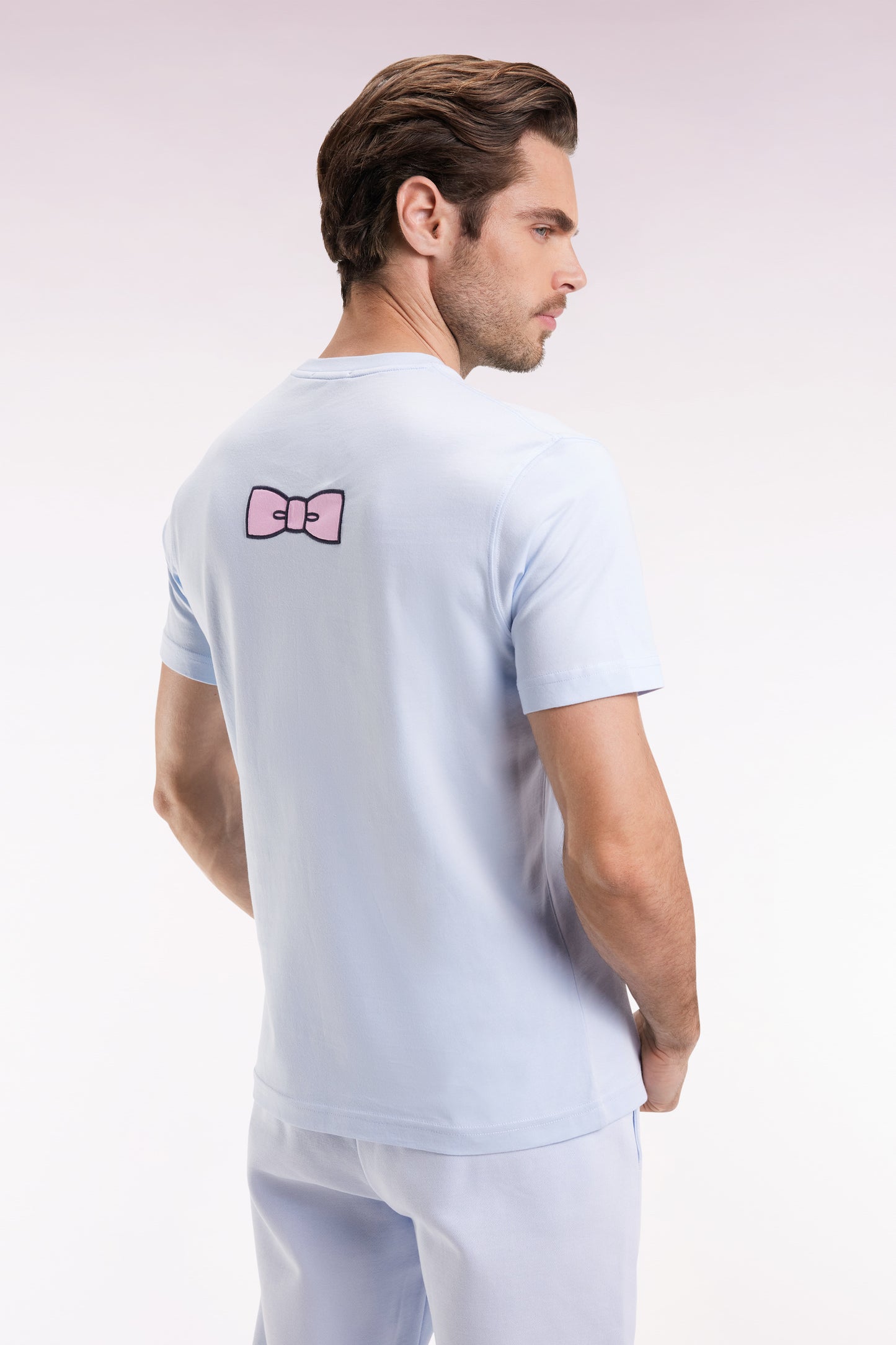 T-shirt à manches courtes broderie dos en coton Pima ciel