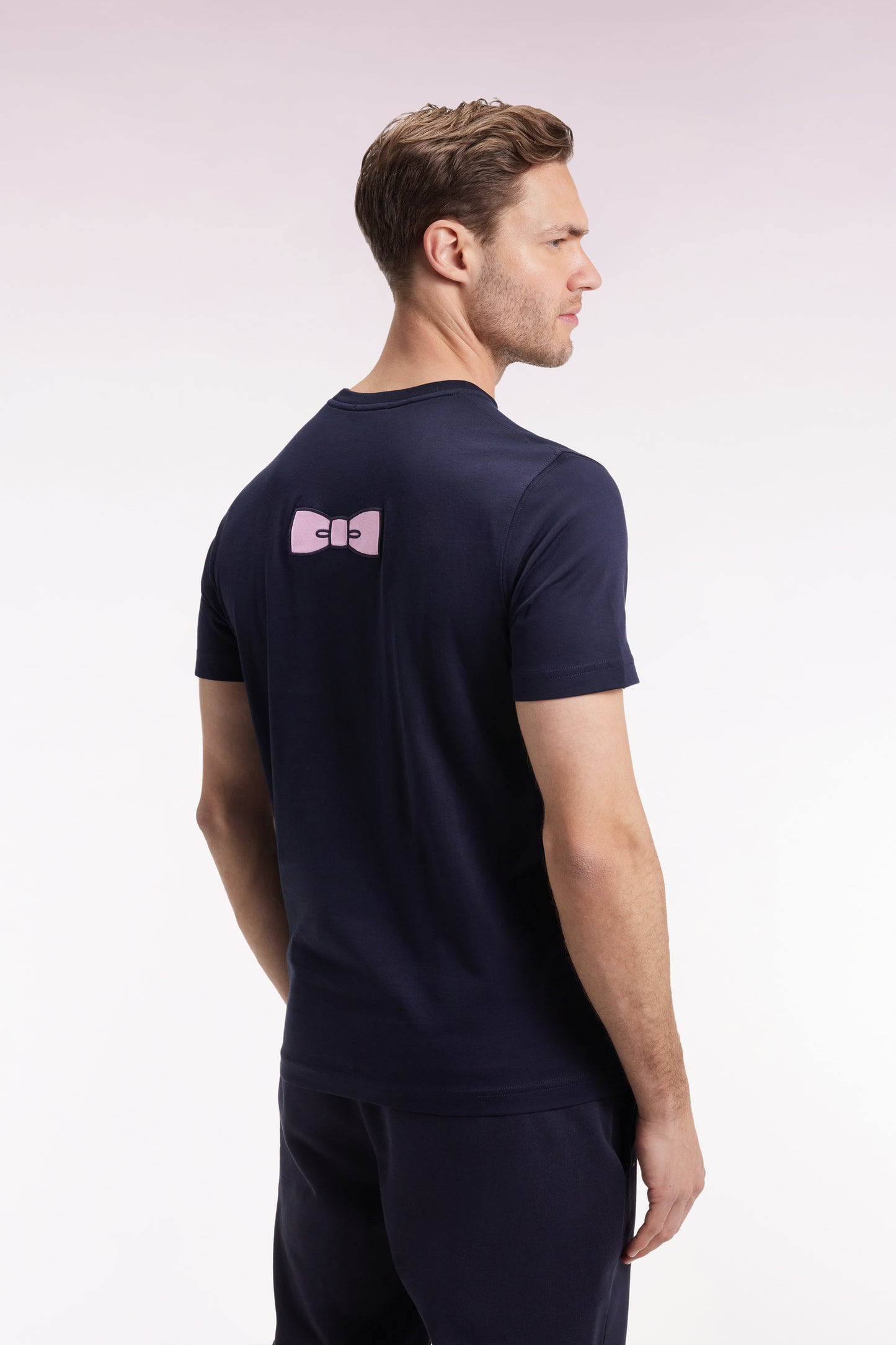 T-shirt à manches courtes broderie dos en coton Pima marine