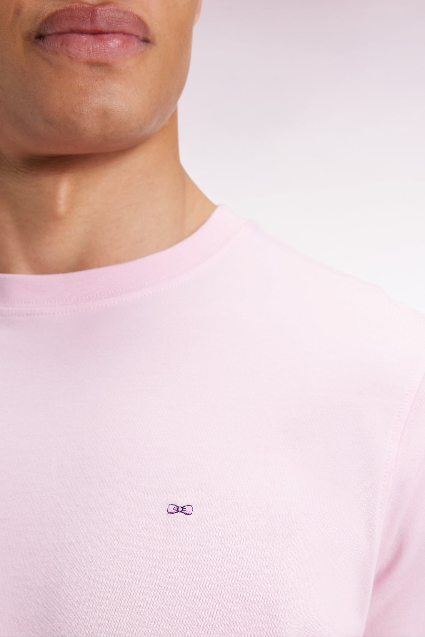 Short-sleeved T-shirt with embroidered back in pink Pima cotton