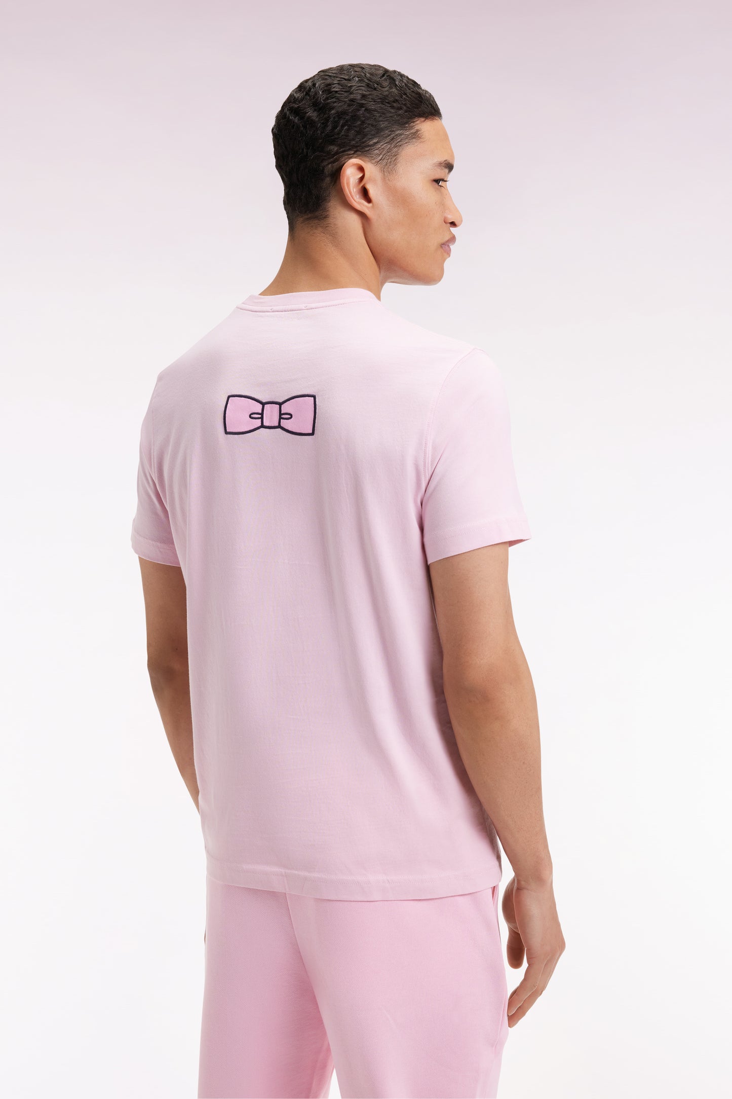 Short-sleeved T-shirt with embroidered back in pink Pima cotton