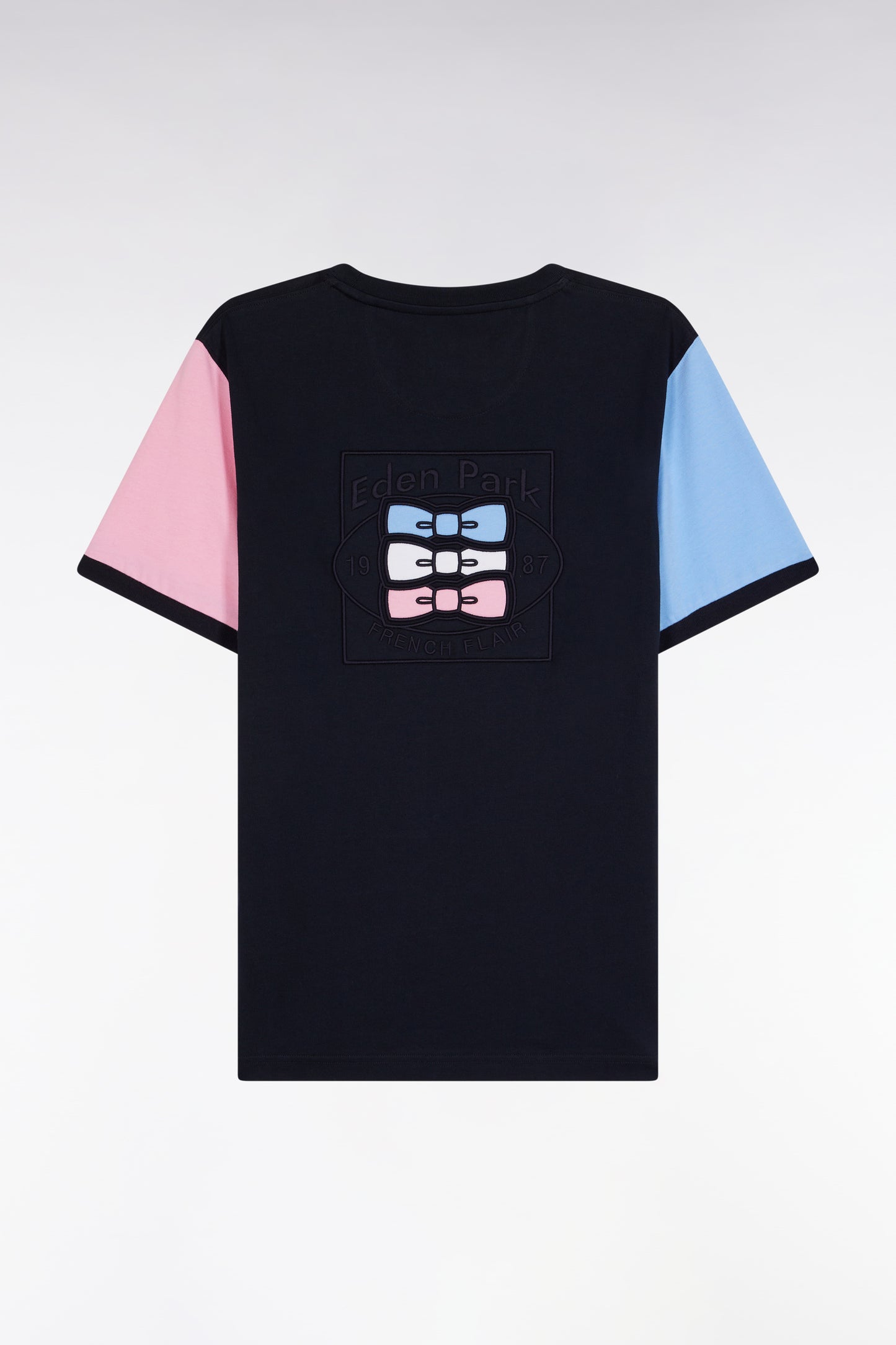 Contrast short-sleeved navy cotton T-shirt