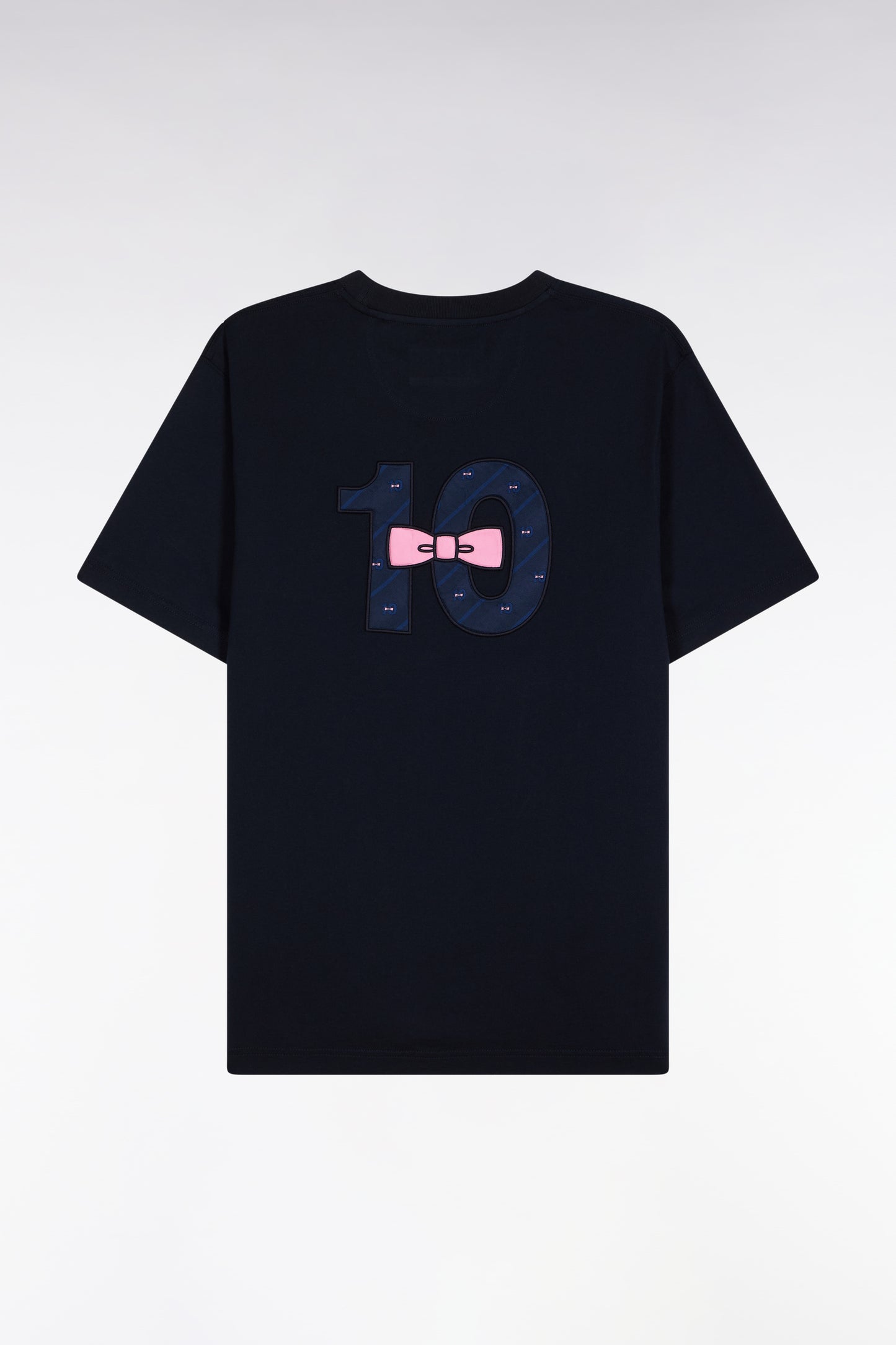 Short-sleeved navy cotton embroidered back T-shirt