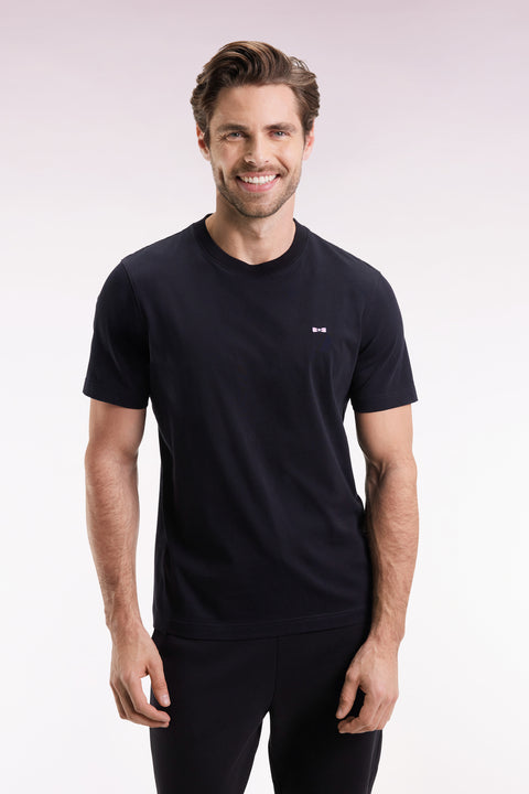Short-sleeved black cotton T-shirt with embroidered back - Image 3