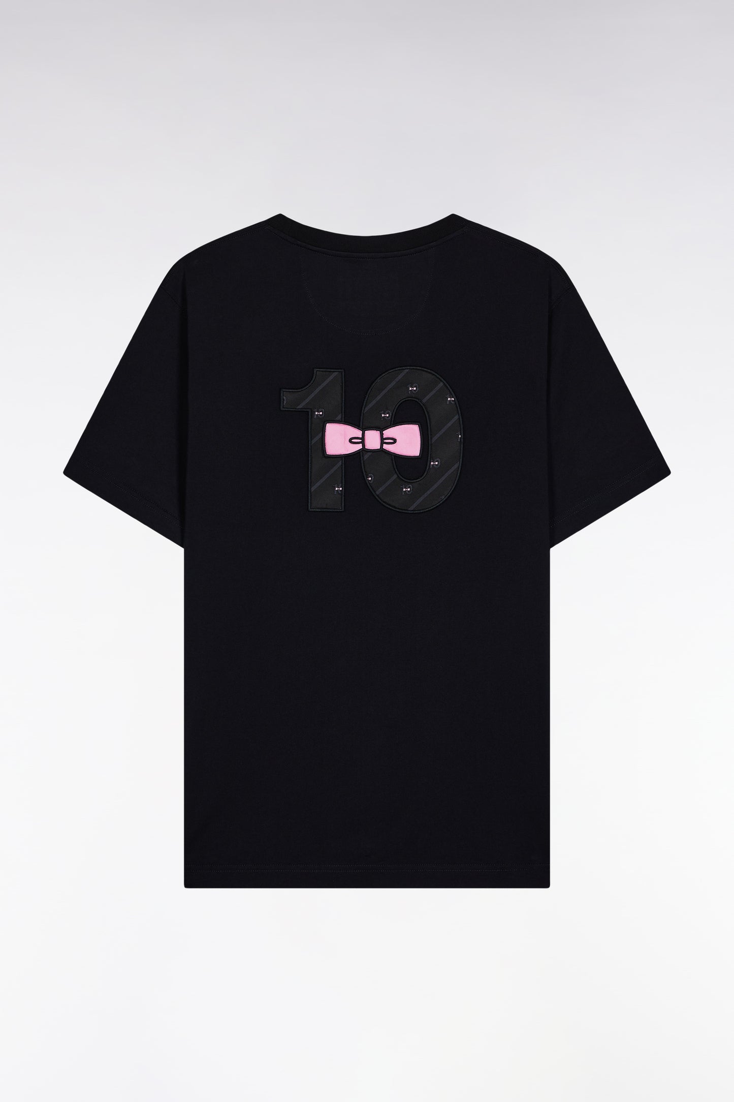 Short-sleeved black cotton T-shirt with embroidered back