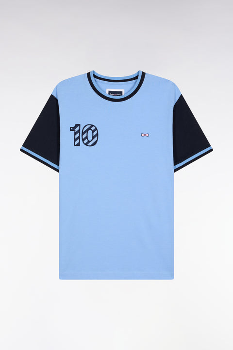 Two-tone short-sleeved T-shirt in sky cotton 10" embroidery - Image 2