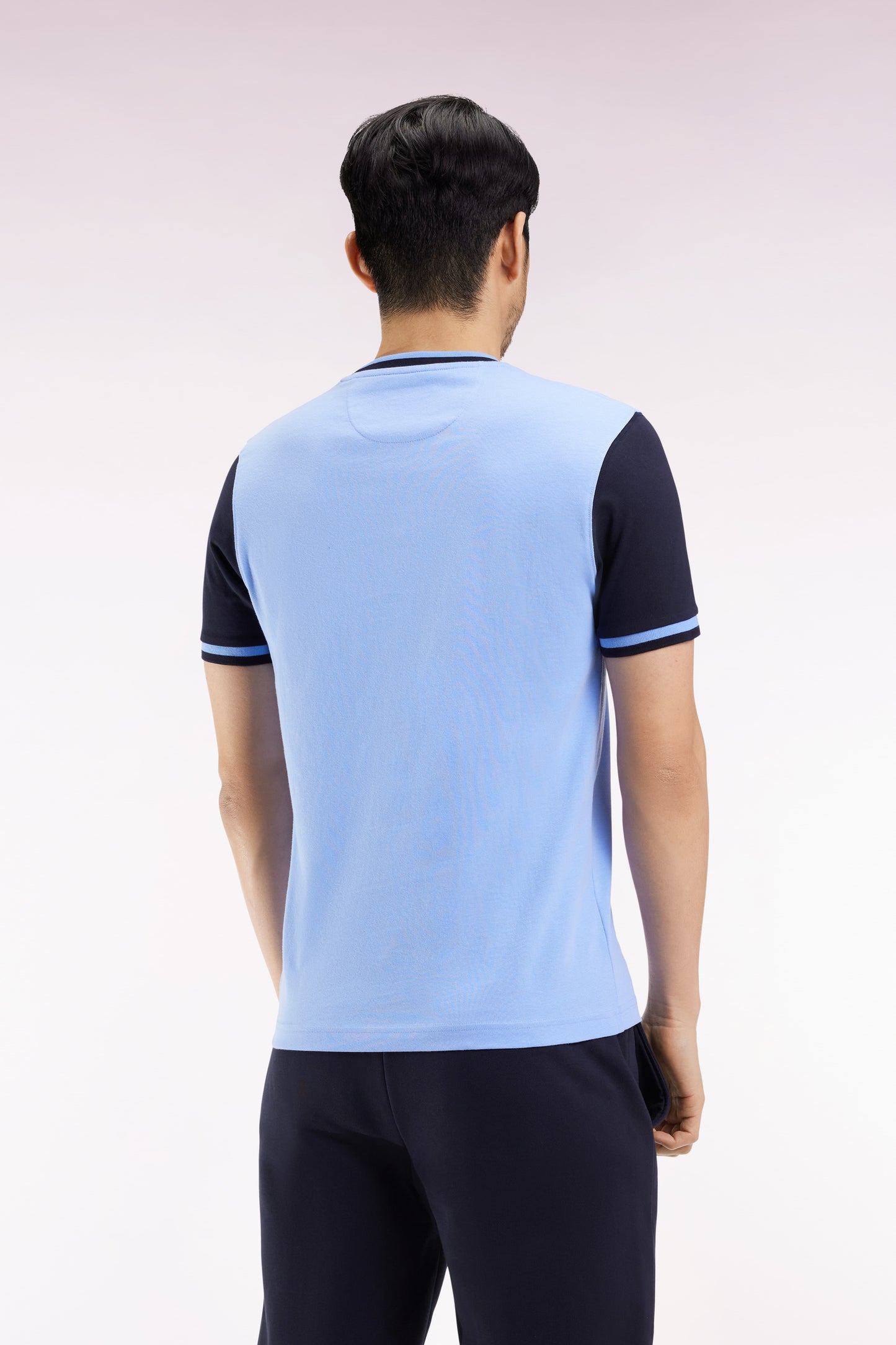 Two-tone short-sleeved T-shirt in sky cotton 10" embroidery