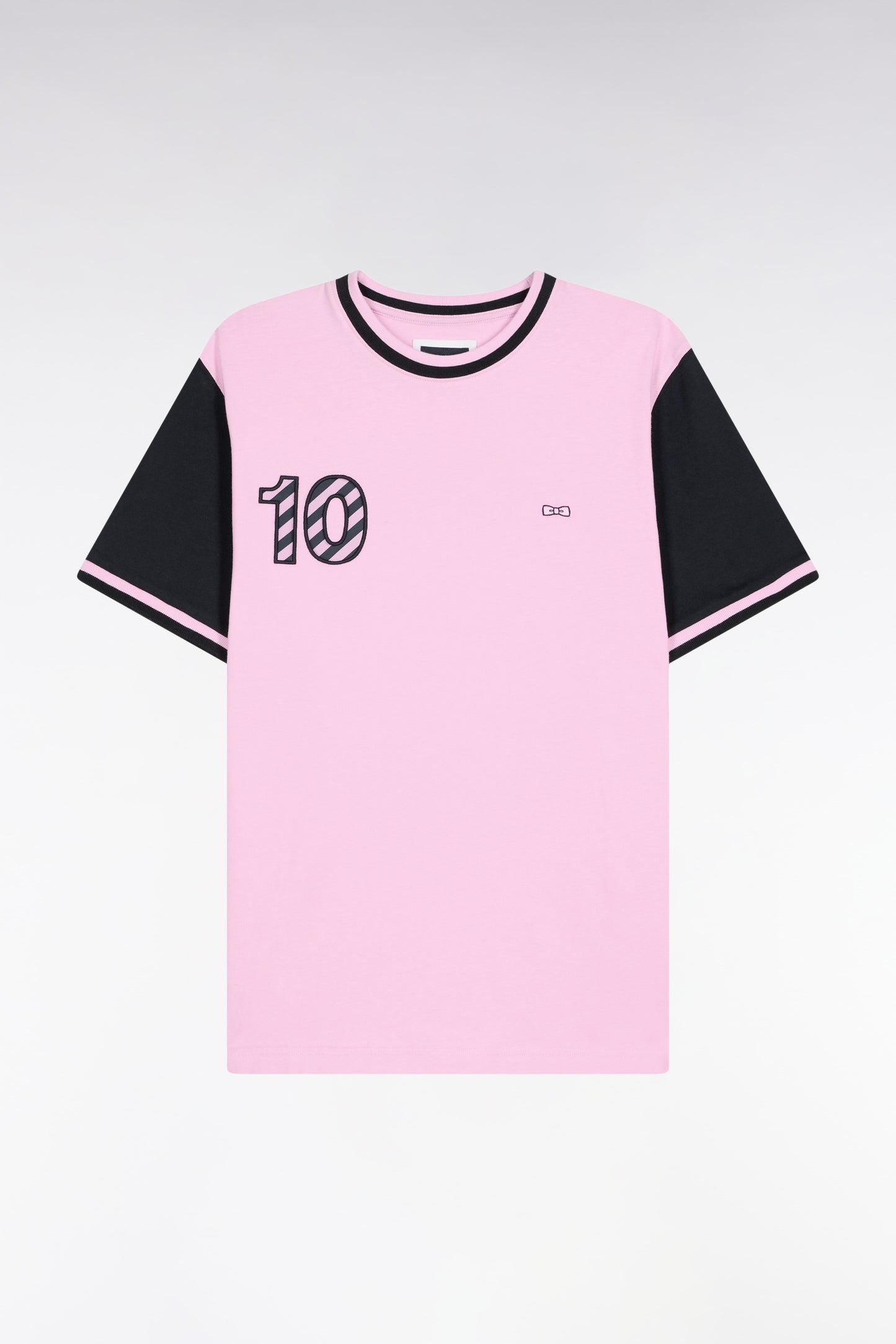 Two-tone short-sleeved navy cotton T-shirt with 10" embroidery