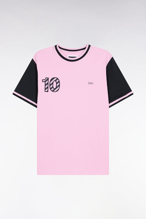 Two-tone short-sleeved navy cotton T-shirt with 10" embroidery - Image 2