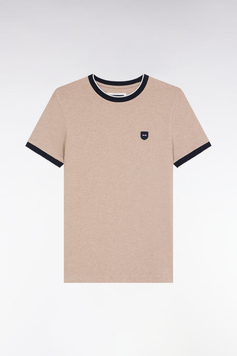 Short-sleeved T-shirt in camel stretch cotton, slim fit - A SHOOTER - Image 1