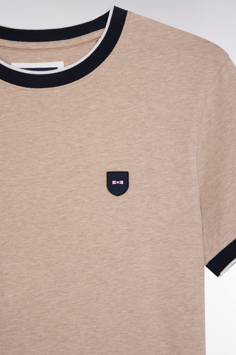 Short-sleeved T-shirt in camel stretch cotton, slim fit - A SHOOTER - Image 2