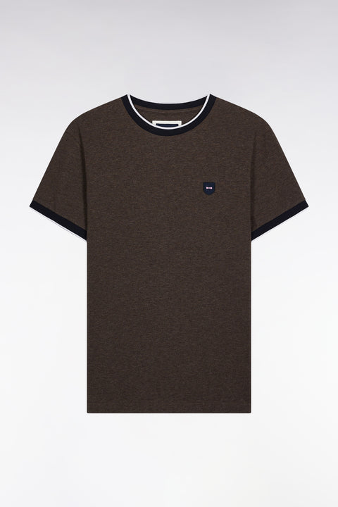 Short-sleeved T-shirt in brown stretch cotton, slim fit - Image 2