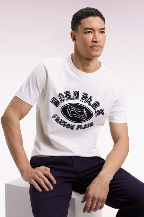 T-shirt à manches courtes en coton blanc impression effet velours - Image 3