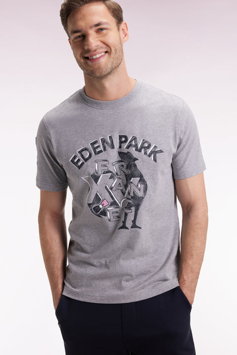 Grey short-sleeved t-shirt with XV de France rooster silk-screen print - Image 1