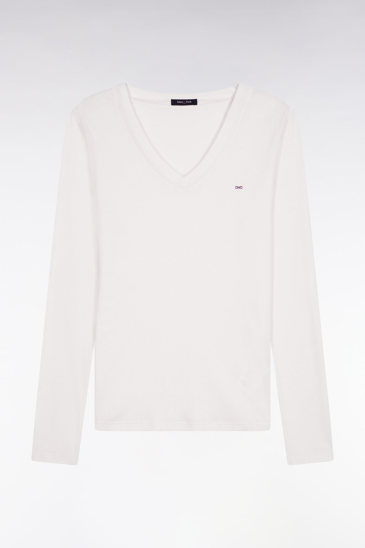 Long-sleeved T-shirt in white ribbed Pima cotton, slim fit