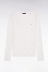 Long-sleeved T-shirt in white ribbed Pima cotton, slim fit