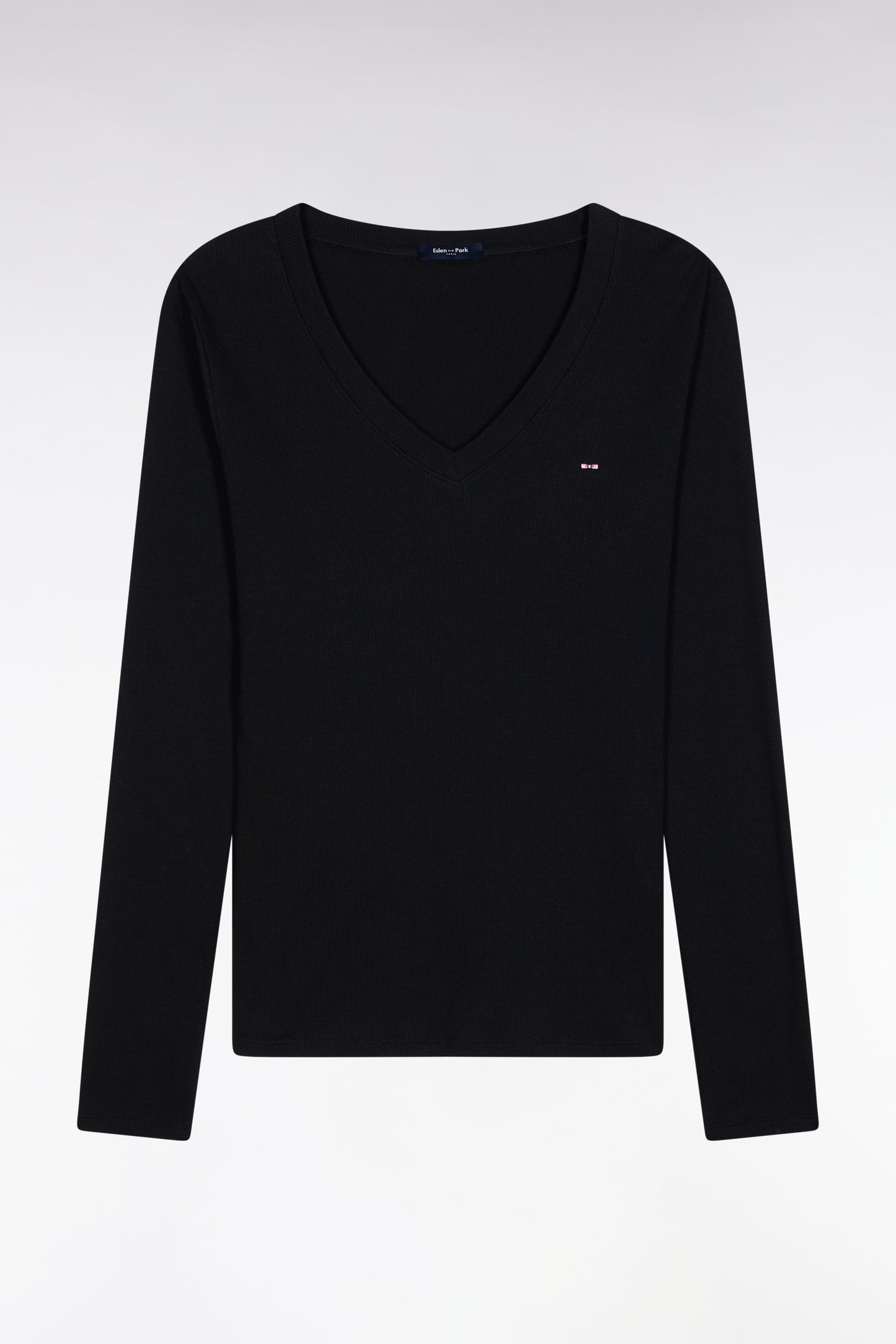 Long-sleeved T-shirt in black ribbed Pima cotton, slim fit