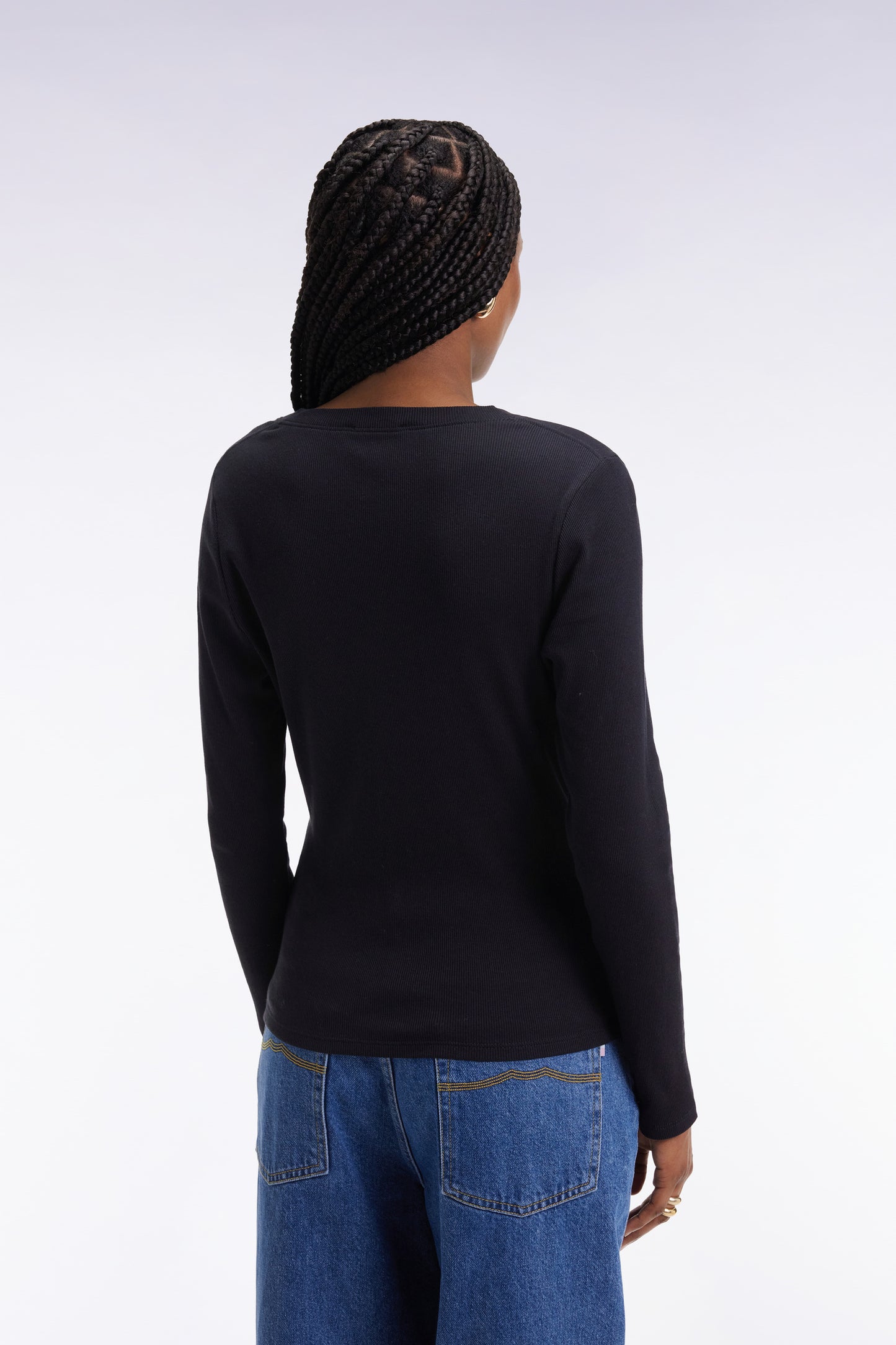 Long-sleeved T-shirt in black ribbed Pima cotton, slim fit